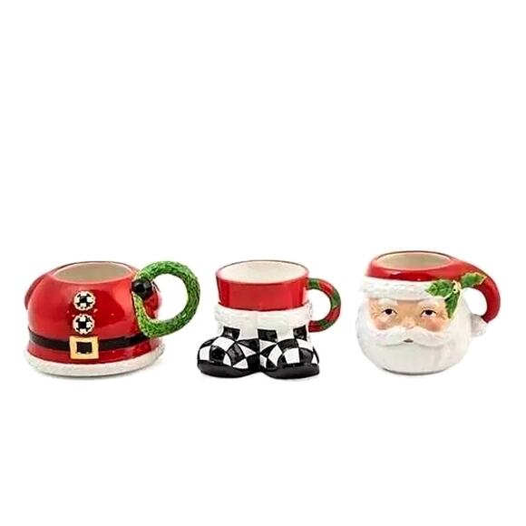 Mackenzie Childs Granny Kitsch Santa Tower Stacking Mugs Set of 3 New in Box🎄 - Picture 2 of 2